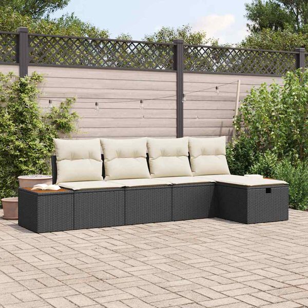 vidaXL Tuin Sofa Set met kussen 5 pcs Zwart Poly riet