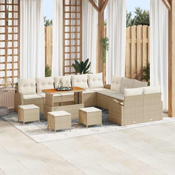 vidaXL Tuin Sofa Set met kussen met opslag 14 pcs Beige en Cr&egrave;me