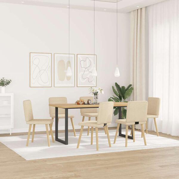 vidaXL Eetkamerstoelen 6 st stof cr&egrave;mekleurig
