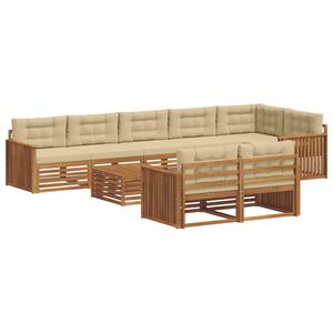 vidaXL Buiten bankenset met kussen 9 pcs Natuurlijk en Beige