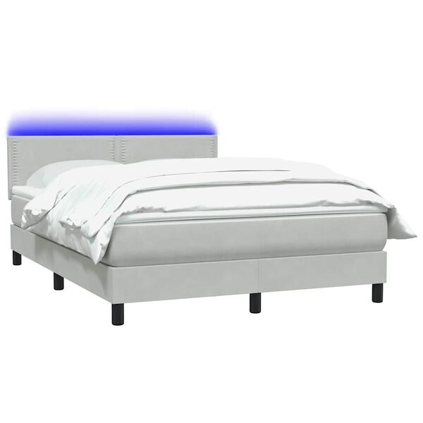 vidaXL Boxspring met matras en LED fluweel lichtgrijs 160x220 cm