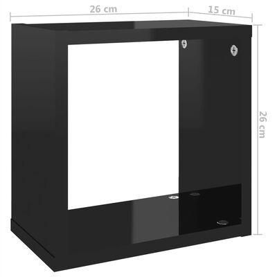 vidaXL Wandschappen kubus 6 st 26x15x26 cm hoogglans zwart