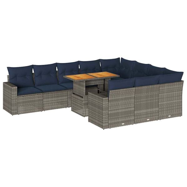 vidaXL 11-delige Loungeset met kussens poly rattan grijs