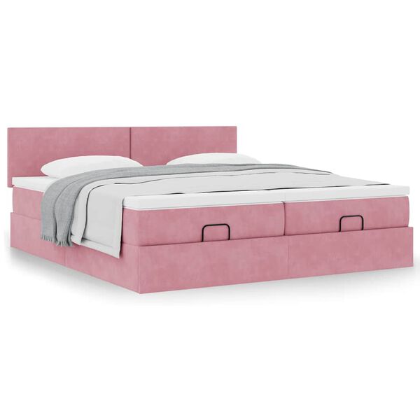 vidaXL Ottoman bed met matrassen 160x200cm fluweel roze