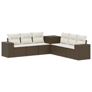 vidaXL Bankstel 7 st Bruin en Cr&egrave;me Wit Poly Rattan en Staal