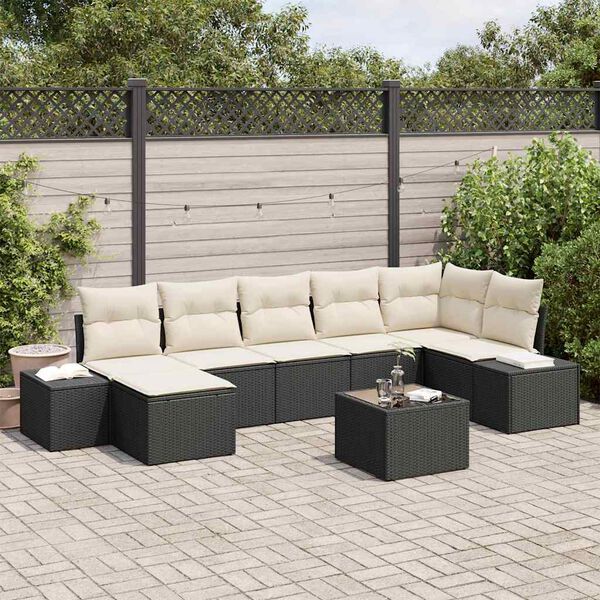vidaXL Tuin Sofa Set met kussen met opslag 7 pcs Zwart poly rattan