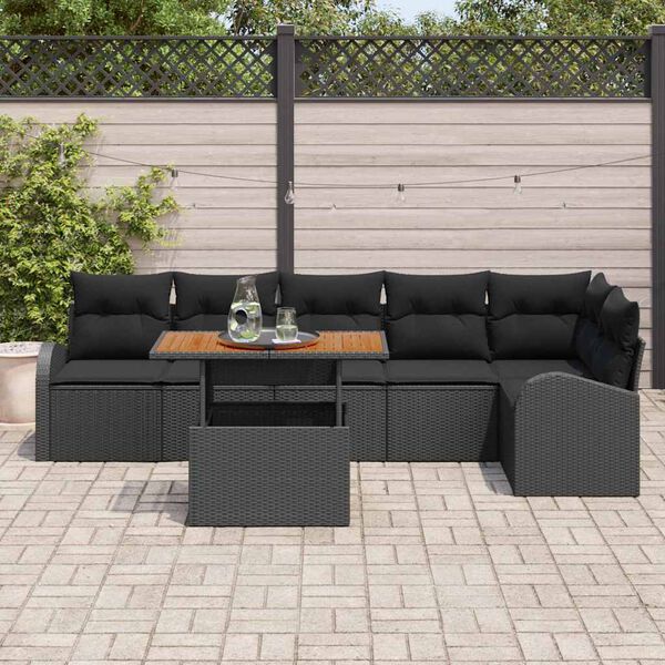 vidaXL Tuin Sofa Set met kussen 7 pcs Zwart