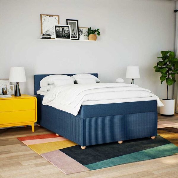 vidaXL Boxspring met matras stof blauw 160x200 cm