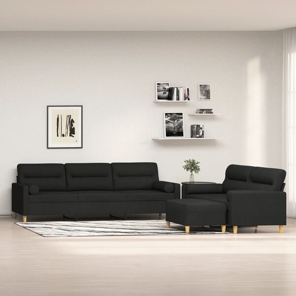 vidaXL 3-delige Loungeset met sierkussens en kussens stof zwart