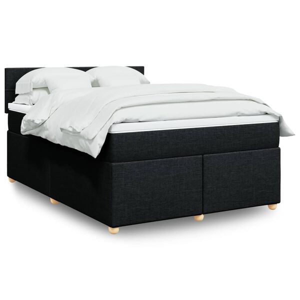 vidaXL Boxspring met matras stof zwart 140x190 cm