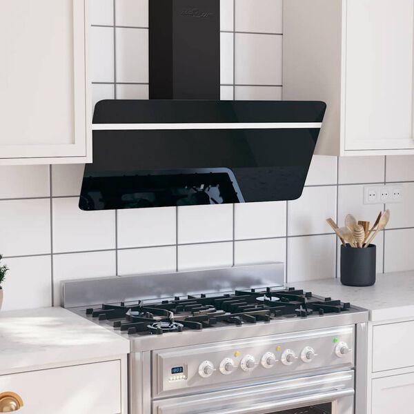 vidaXL Wandafzuigkap 90 cm staal en gehard glas zwart