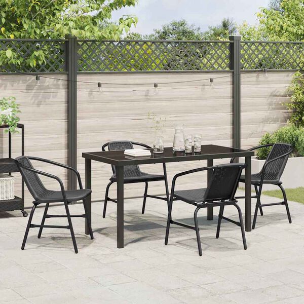 vidaXL Tuin eettafelset 5 pcs Zwart Gepoedercoat staal