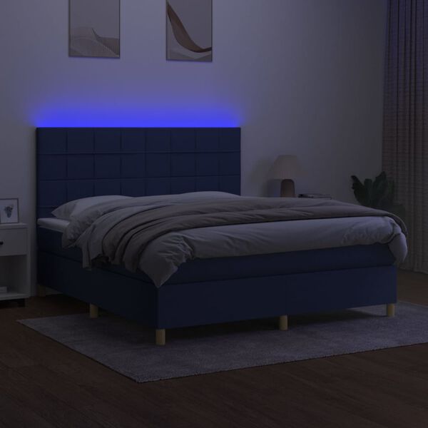 vidaXL Boxspring met matras en LED stof blauw 180x200 cm