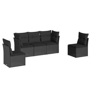 vidaXL 5-delige Loungeset met kussens poly rattan zwart