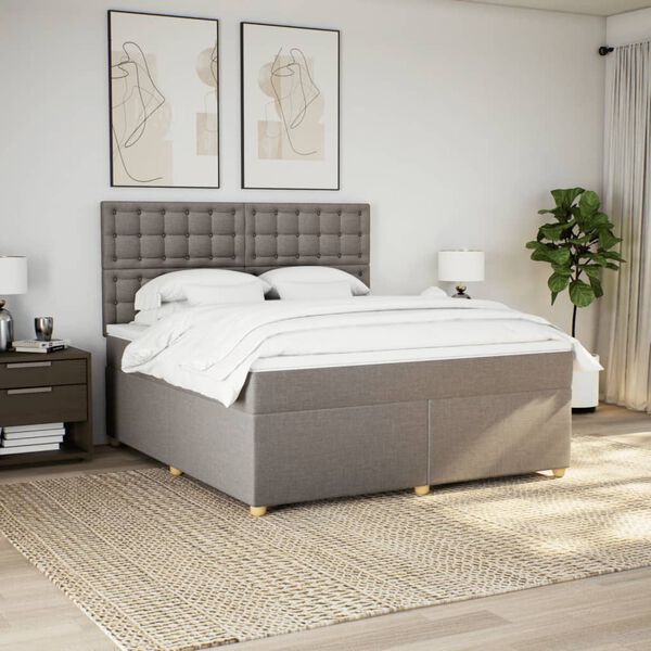 vidaXL Boxspring met matras stof taupe 180x200 cm