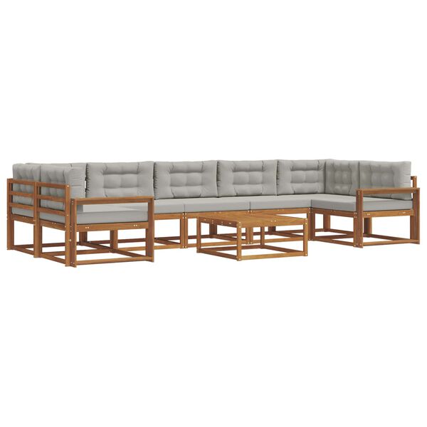 vidaXL Buiten bankenset met kussen 8 pcs Natuurlijk en Lichtgrijs