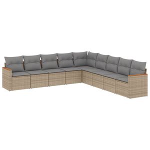 vidaXL 9-delige Loungeset met kussens poly rattan beige