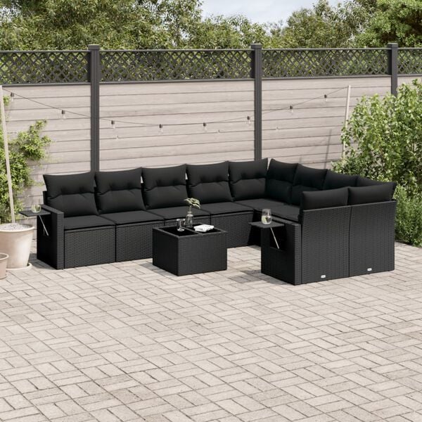 vidaXL 10-delige Loungeset met kussens poly rattan zwart
