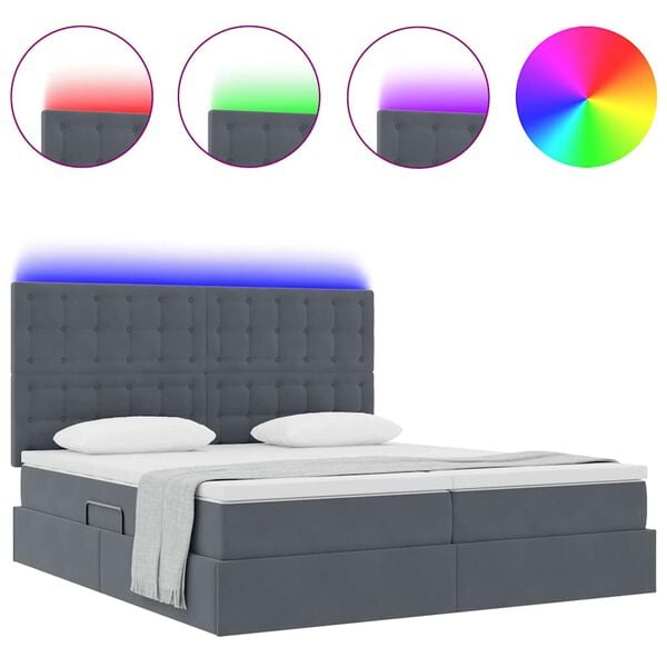 vidaXL Bed met LED-striplichten Donkergrijs 180 x 200 cm Fluweel