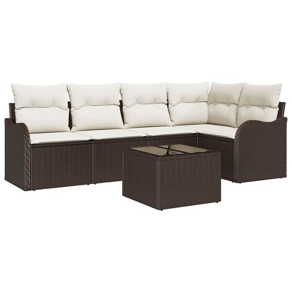 vidaXL Tuin Sofa Set met kussen 6 pcs Bruin Poly riet