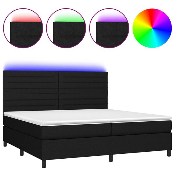 vidaXL Boxspring met matras en LED stof zwart 200x200 cm