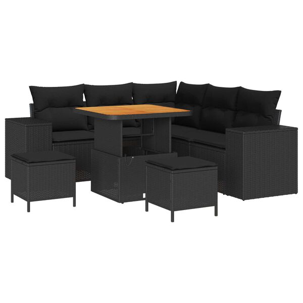 vidaXL Tuin Sofa Set met kussen 8 pcs Zwart poly rattan