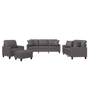 vidaXL 4-delige Loungeset met kussens kunstleer grijs