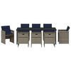 vidaXL Tuin eettafelset met kussen 9 pcs Grijs poly rattan