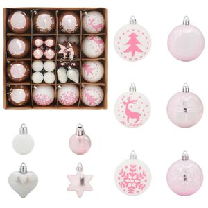 vidaXL Kerstbal Set 40 st Wit en Roze &Oslash; 6 cm Kunststof