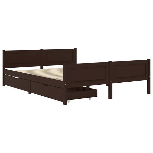 vidaXL Bedframe met 2 lades 140x200 cm massief grenenhout donkerbruin