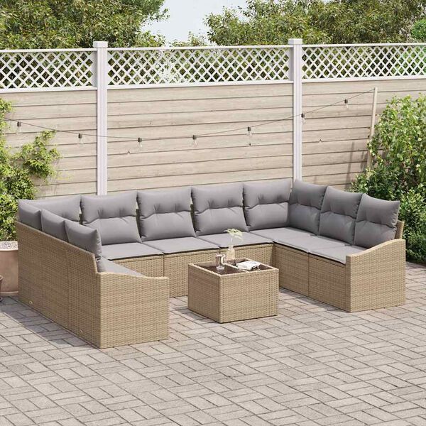 vidaXL Tuin Sofa Set 10 pcs Beige Poly riet