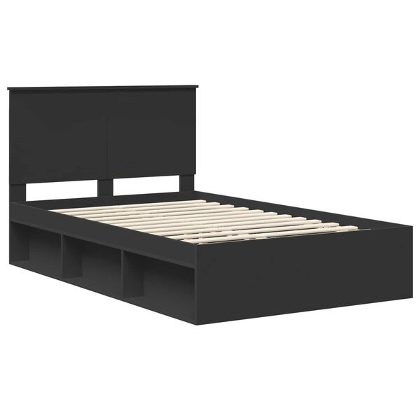 vidaXL Bedframe met hoofdeinde Zwart 120 x 190 cm Massief grenenhout