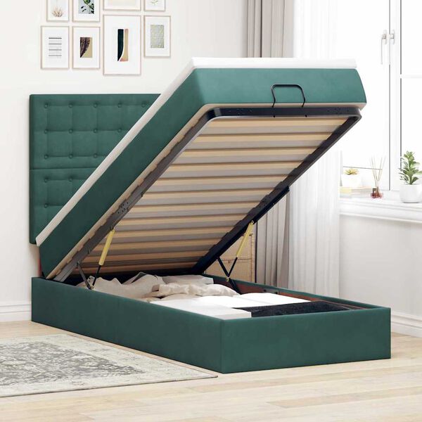 vidaXL Ottoman bed met matrassen 80x200cm fluweel donkergroen