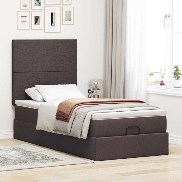 vidaXL Ottoman bed met matras 90x190cm stof donkerbruin