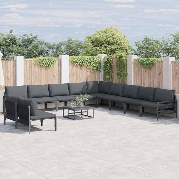 vidaXL Tuinbankenset met kussen 11 pcs Zwart Staal