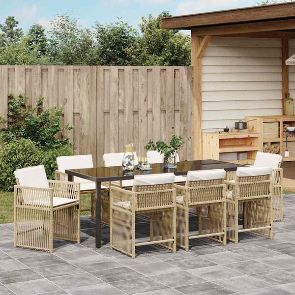 vidaXL Tuin eettafelset 9 pcs Beige poly rattan