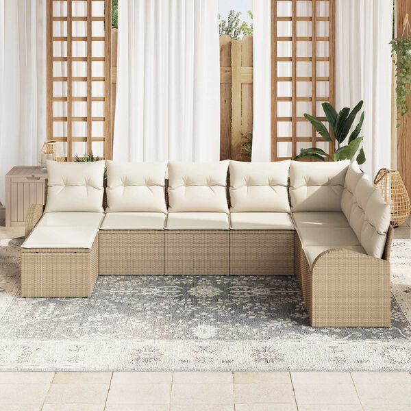 vidaXL Bankstel met kussen met opslag 8 pcs Beige en Wit poly rattan
