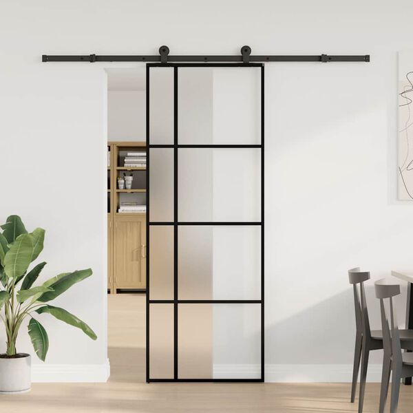 vidaXL Schuifdeur met beslag 76x205 cm ESG-glas en aluminium