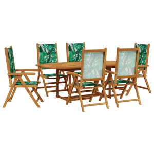 vidaXL 7-delige Tuinset bladpatroon stof en massief hout