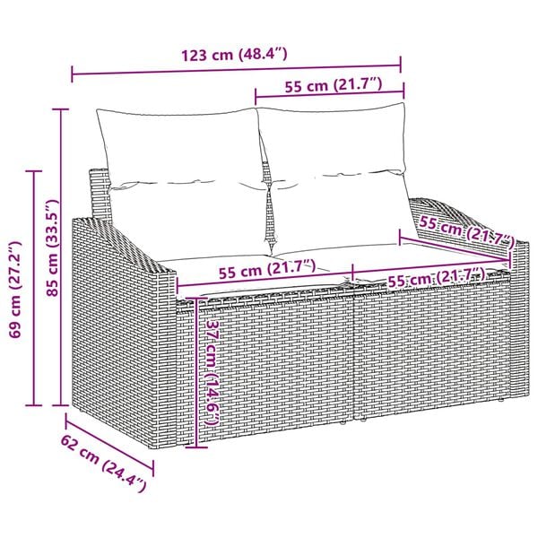 vidaXL Tuinbankenset met opslag Lichtgrijs poly rattan