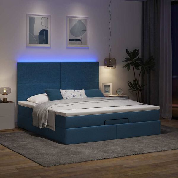 vidaXL Ottoman bed met matras en LED's 160x200cm stof blauw