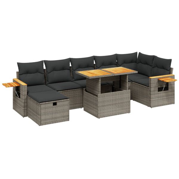 vidaXL 8-delige Loungeset met kussens poly rattan grijs