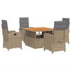 vidaXL 5-delige Tuinset met kussens poly rattan beige