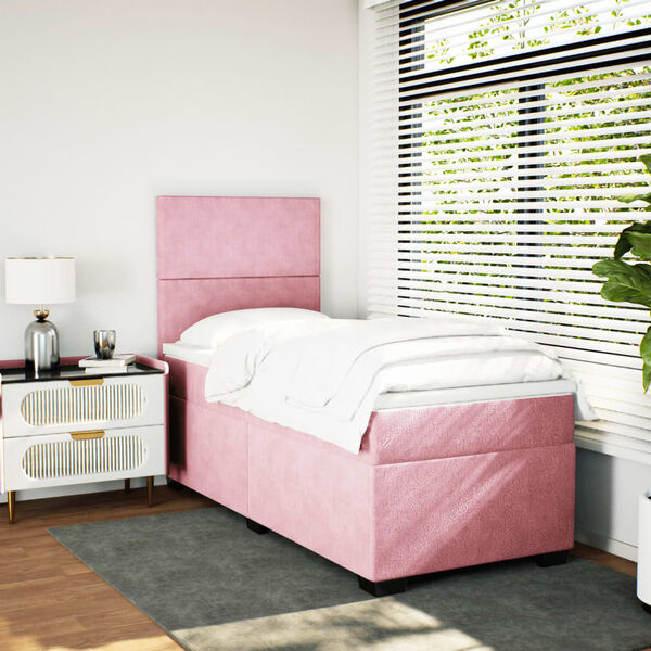 vidaXL Boxspring met matras fluweel roze 90x190 cm