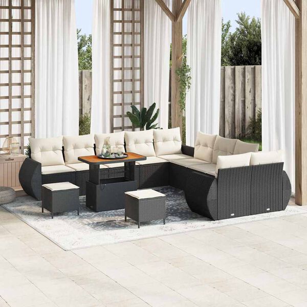vidaXL Tuin Sofa Set met kussen met opslag 13 pcs Zwart en cr&egrave;me