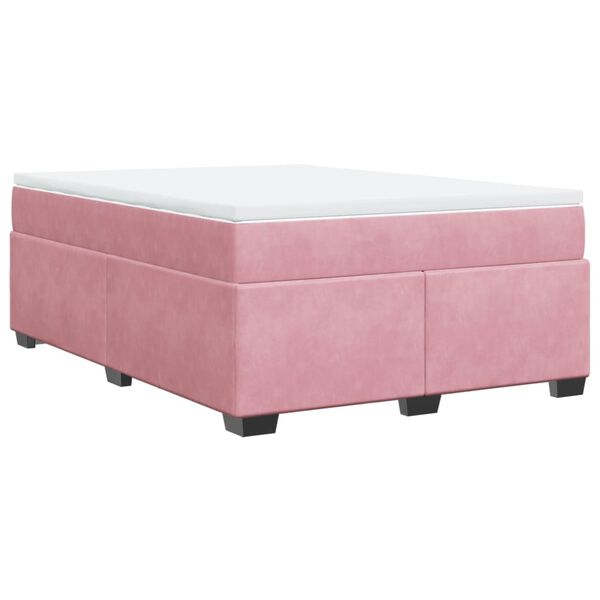 vidaXL Boxspring met matras fluweel roze 160x200 cm