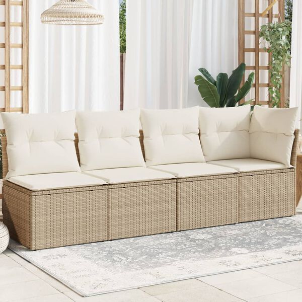 vidaXL Tuinbank 4-zits met kussens poly rattan beige