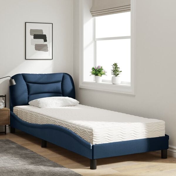 vidaXL Bed met matras "Hvar" stof blauw 90x190 cm