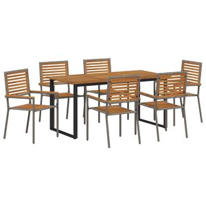 vidaXL Tuin eettafelset 7 st Grijs Massief Acaciahout