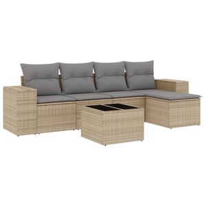 vidaXL 6-delige Loungeset met kussens poly rattan beige